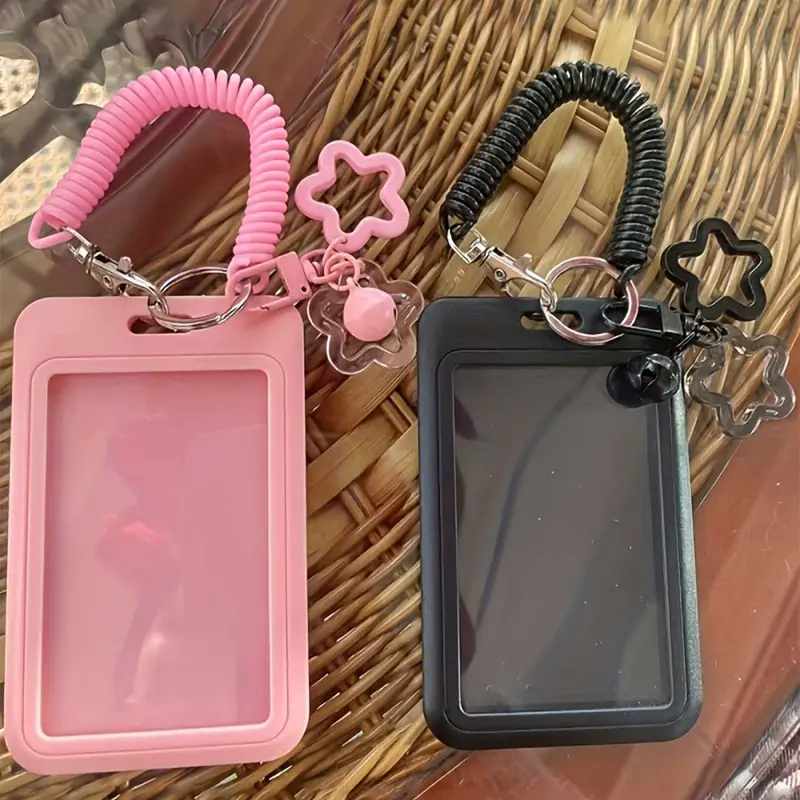 Morandi Star Charm Slide Cover Card Holder Case Portable For ID/Access Card, Id Badge Holder With Lanyard, Spring Lanyard, for Bus, Campus, Office, Removable Cardholder, Badge Accessories
