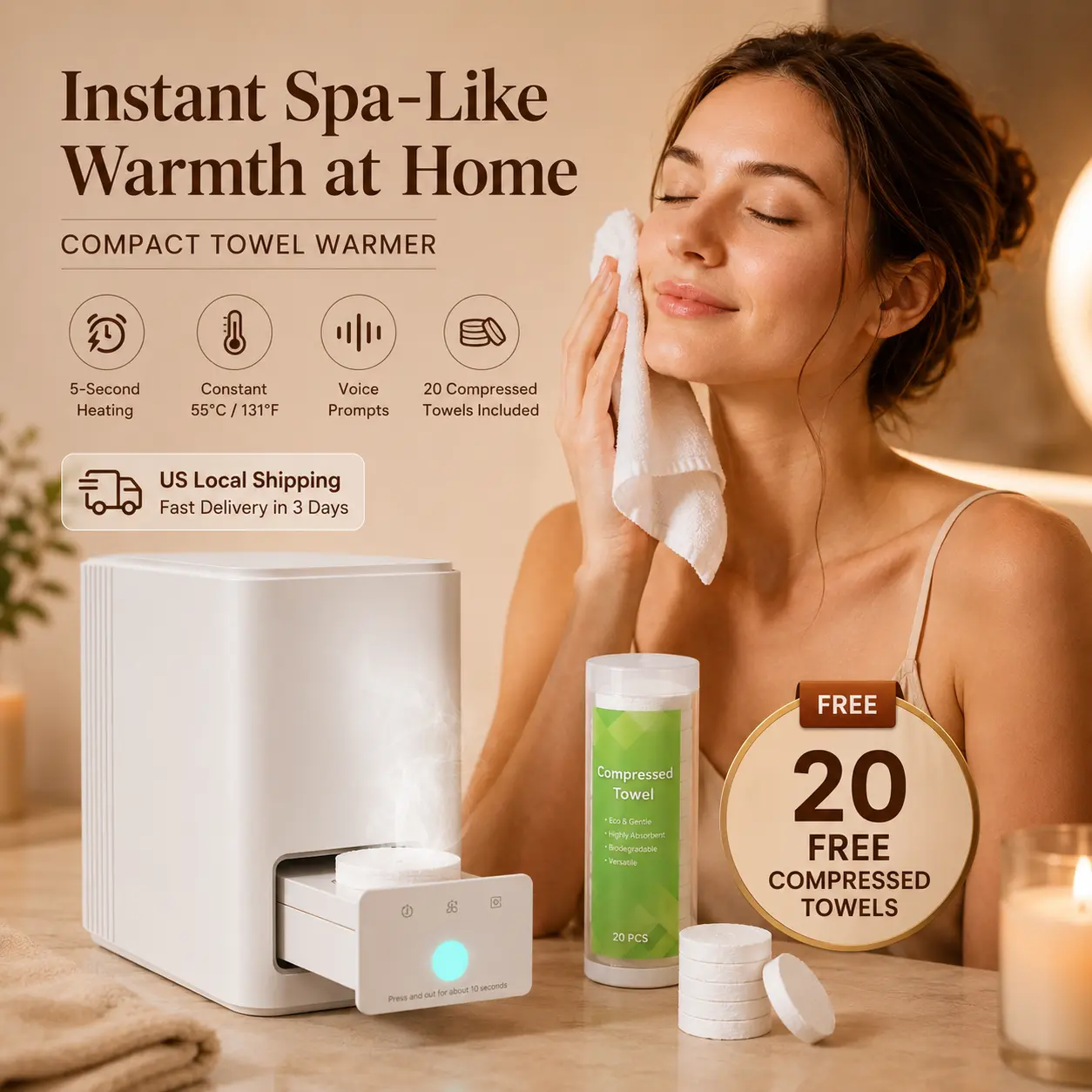 Hot Towel Warmer – Warm Towels in Seconds, 55°C Spa Heat, Auto Dispense,Smart Hot Face Towel Warmer Machine, Includes 20 Towels