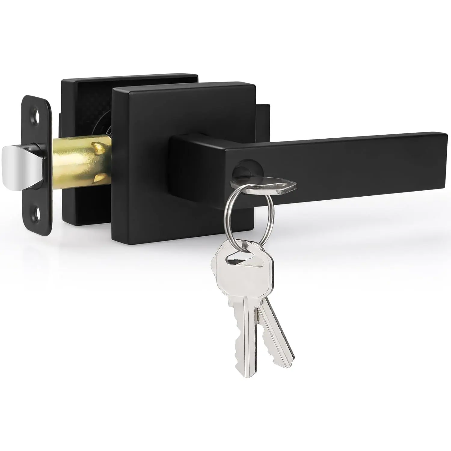 Door Lock Matte Black Door Knob with Lock, Heavy Duty Keyed Front Door Handle Exterior Lockset, Entrance Exterior Door Knob for Bedroom, Bathroom, Front Door, Office, 1 Pack