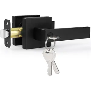 Door Lock Matte Black Door Knob with Lock, Heavy Duty Keyed Front Door Handle Exterior Lockset, Entrance Exterior Door Knob for Bedroom, Bathroom, Front Door, Office, 1 Pack