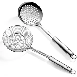 Spider Strainer Skimmer Ladle 2 count, Stainless Steel Kitchen Skimmer Slotted Spoons for for Straining Pasta/Cooking/Frying, Kitchen Utensils Wire Strainer Pasta Spoon