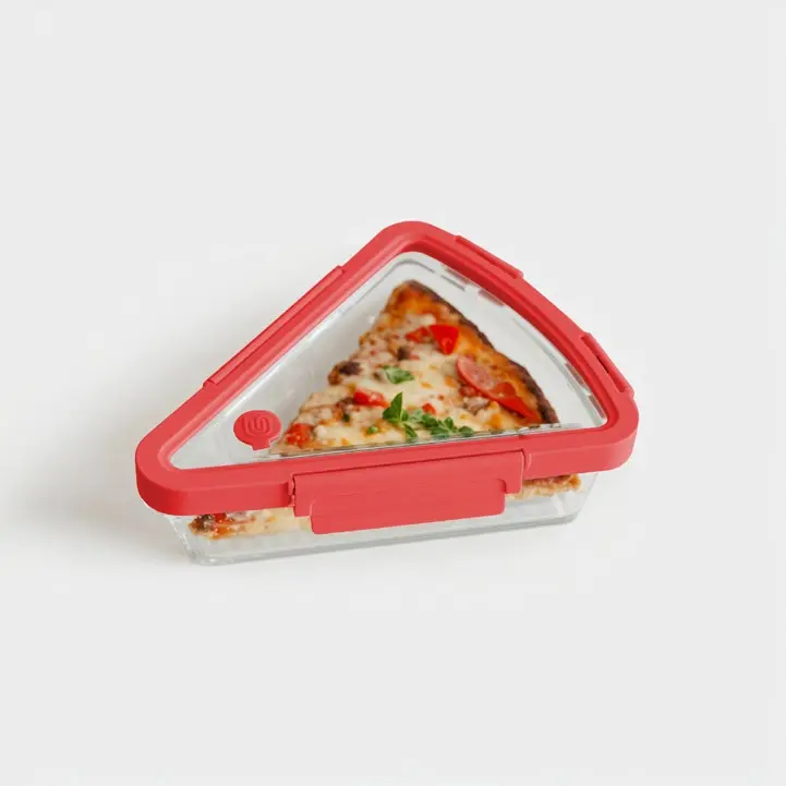 Genicook Triangle Borosilicate Glass Pizza Saver Container with Tempered Lid, Airtight Leak Proof Seal, Air Vent, Silicone Gasket, 25oz Oven-Microwave Safe Reusable Eco-Friendly Foil-Alternative Kitchen Utensil Storage