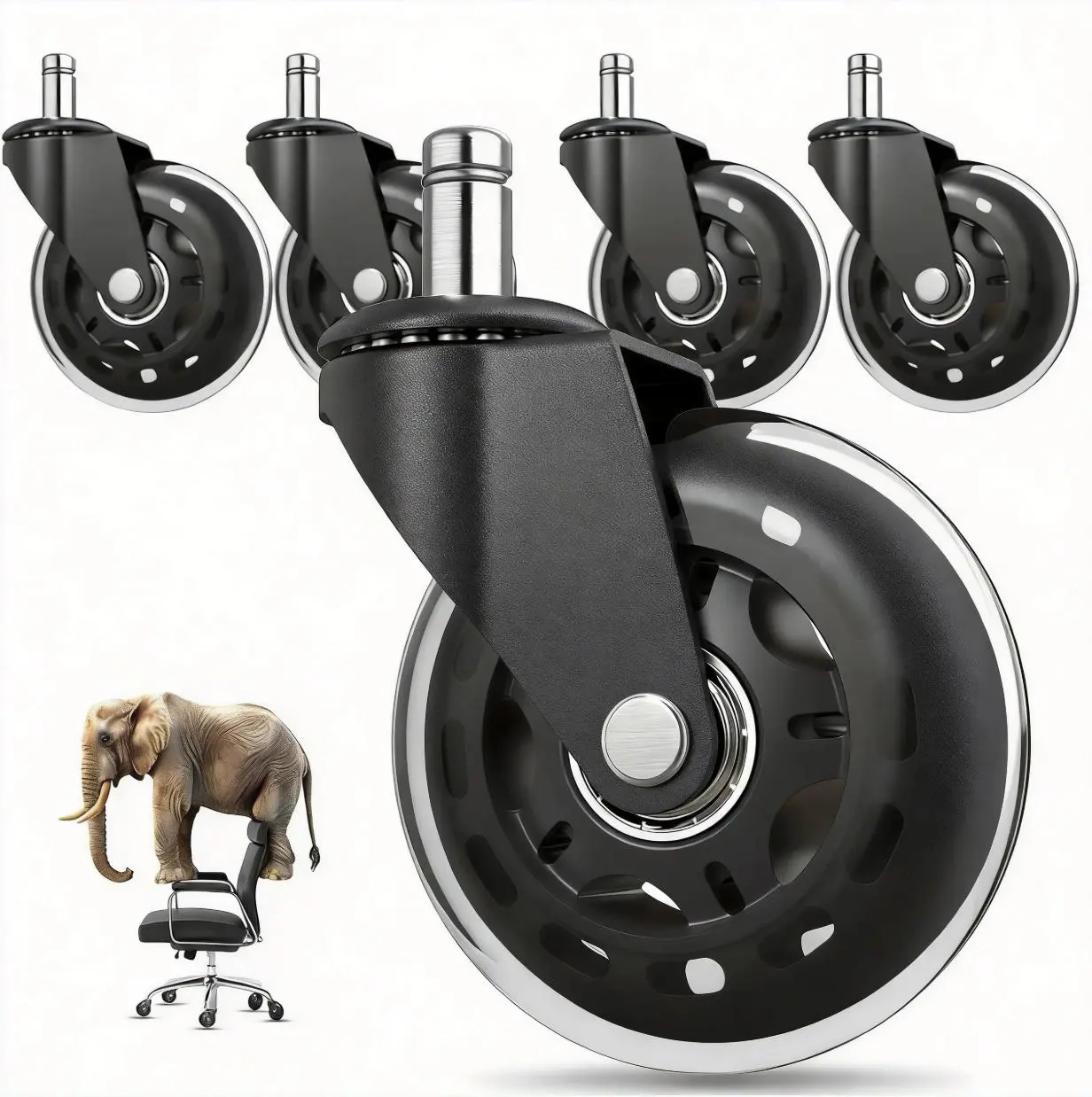 PONNOR 5-Pack Inline Desk Chair Casters with Steel Frame - Office Equipment Replacement Parts, Fits Most Chairs, Silent Glide on Most Floors, Easy Assembly, Supports 700Lbs