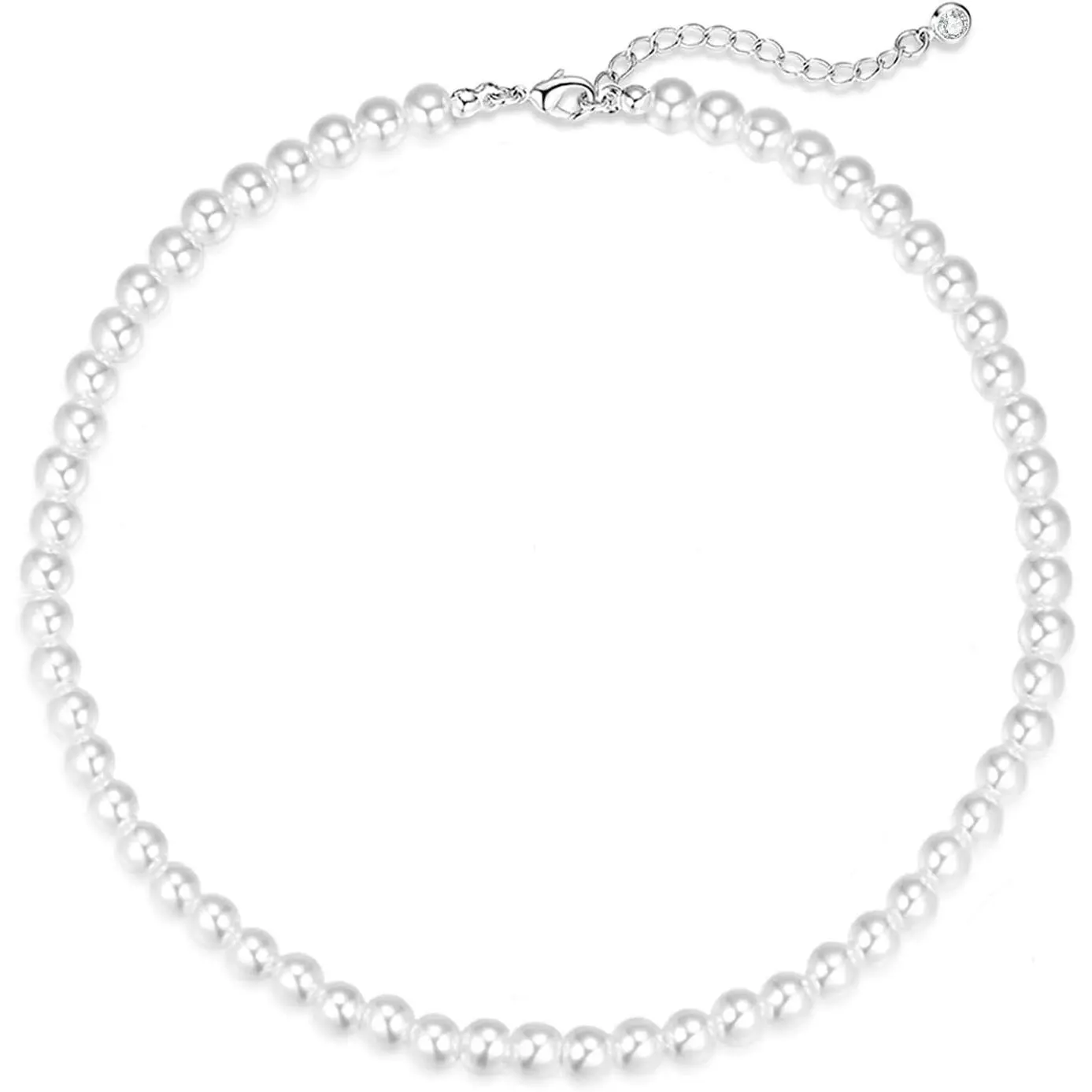 Style2-8mm Silver Pearl Necklace(16"+2")
