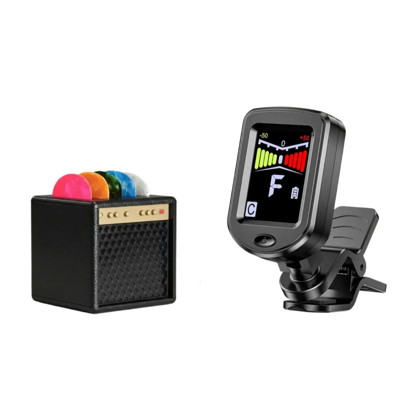 Rechargeable Clip-On Tuner Kit, Includes Pick Case & 5 Picks, Colorful Screen, Ideal for Guitar, Bass, Ukulele, Violin, Beginner Set, Guitar Pick Holder, Bass Guitar Accessories, Portable Guitar Accessories