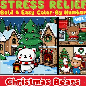 Cozy Christmas Bear Color by Number: Bold and Easy Coloring Book for Adults, Teens and Kids – Relaxing Winter with Cute Bears, Santa, and Festive Scenes