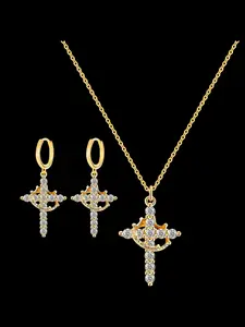 Elegant Women's Jewelry Set, Complete Accessories Set, 3-Piece Crown Cross Necklace Earrings Combo, Perfect Gift for Special Occasions, Fashion Accessories