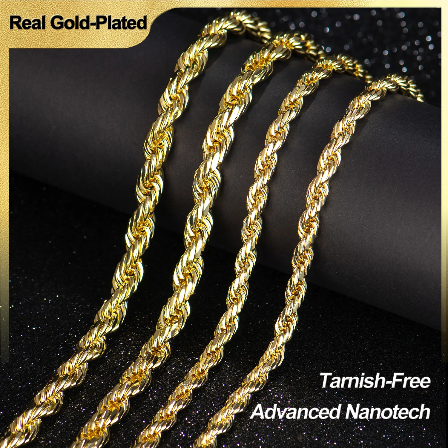 Holylegend 14K Real Gold-Plated Rope Chain Necklace Set for Men and Women – Upgraded Craft, Faceted Cut, Tarnish-Free, 24", 6mm/8mm,Father's Day Gift summerwins