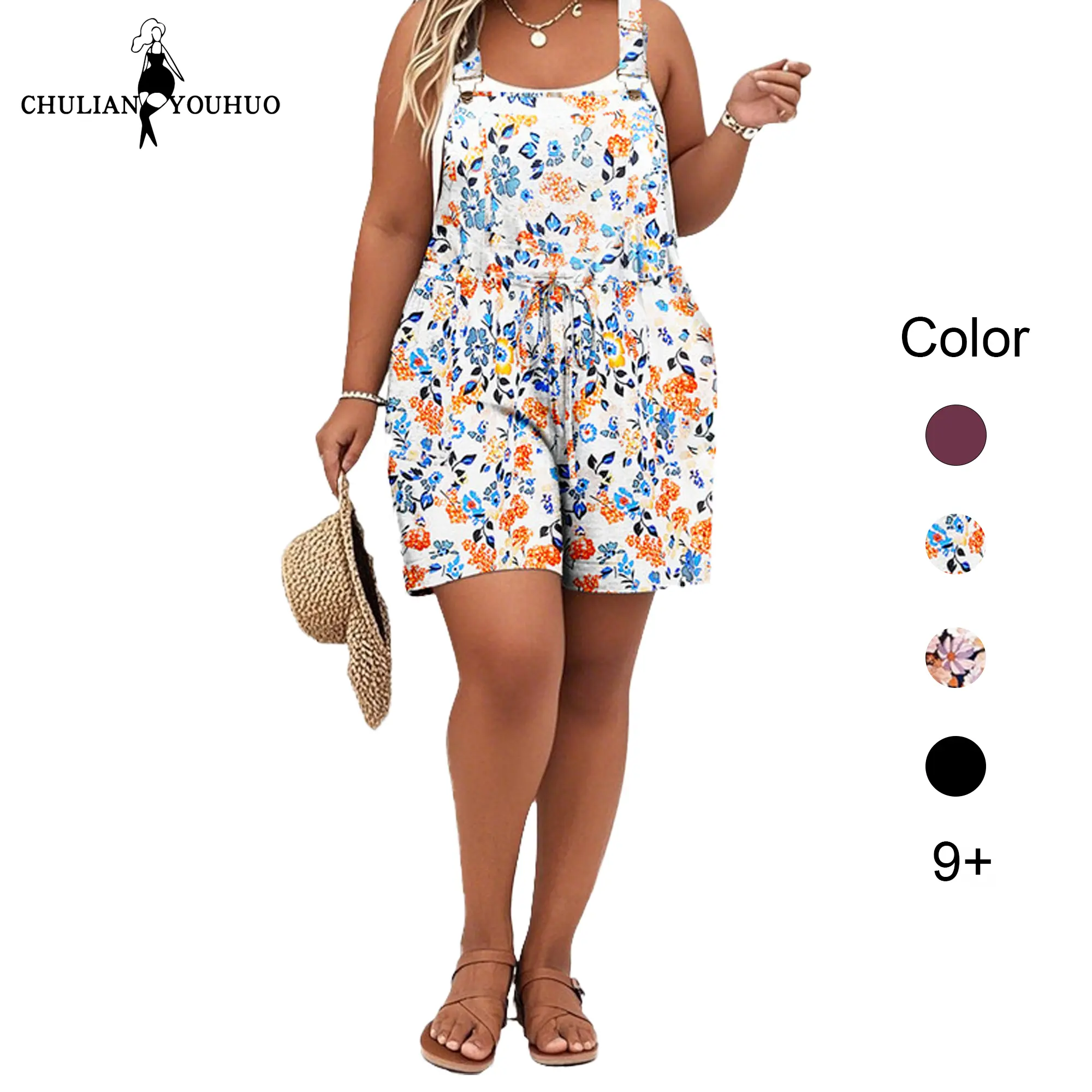 Chulianyouhuo 2026 Women's Plus Size loose fit drawstring waist Jumpsuit Overalls Strappy High Waist Short  high-waisted drawstring  Casual Sleeveless Fitted Summer Beach Wear Womenswear bohemian daily wear DealsForYouDays