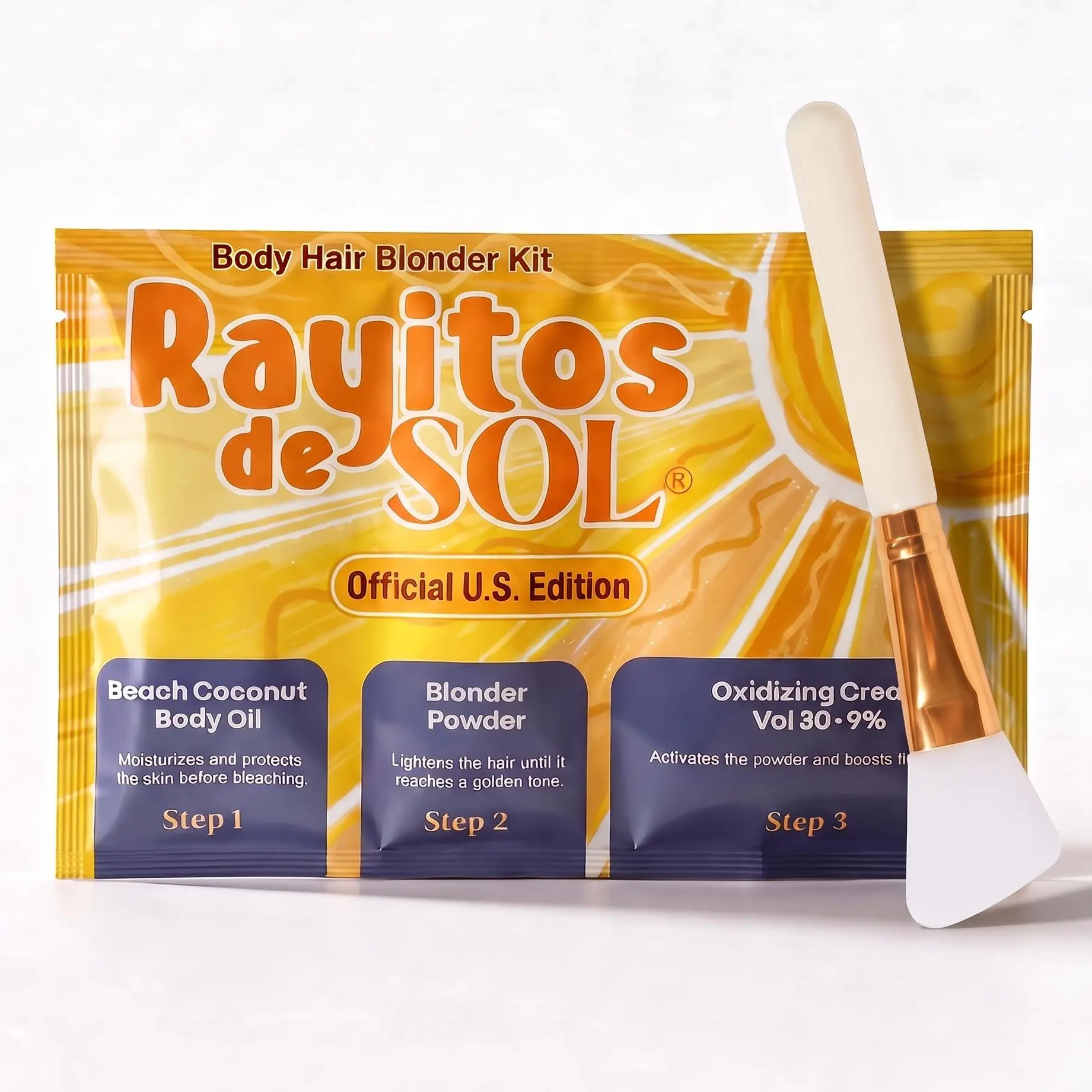 Rayitos de Sol Body Hair Blonder Kit - Body Hair Brightener Kit | 3-Step with Coconut & Botanical Oils | Golden Tone, Makes Dark Hair Less Visible