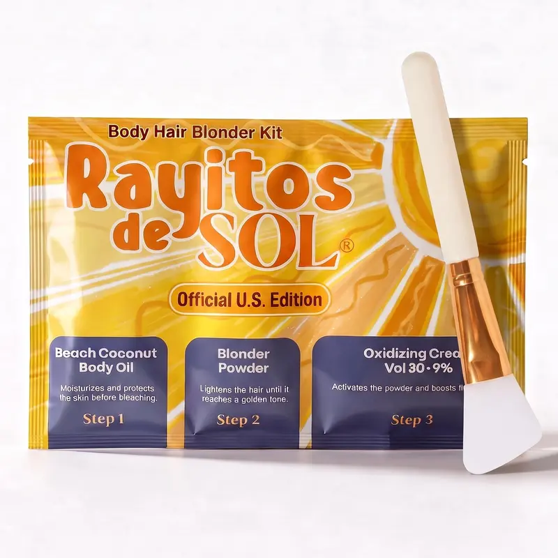 Rayitos de Sol Body Hair Blonder Kit - Body Hair Brightener Kit | 3-Step with Coconut & Botanical Oils | Golden Tone, Makes Dark Hair Less Visible