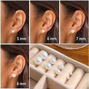 4Pairs 5mm/6mm/7mm/8mm Women Pearl Stud Earrings Minimalist Casual Pearl Stud Earrings Jewelry Vintage Pearl Stud Earrings Mother's Day Perfect Gift Classic Pearl Earrings Set