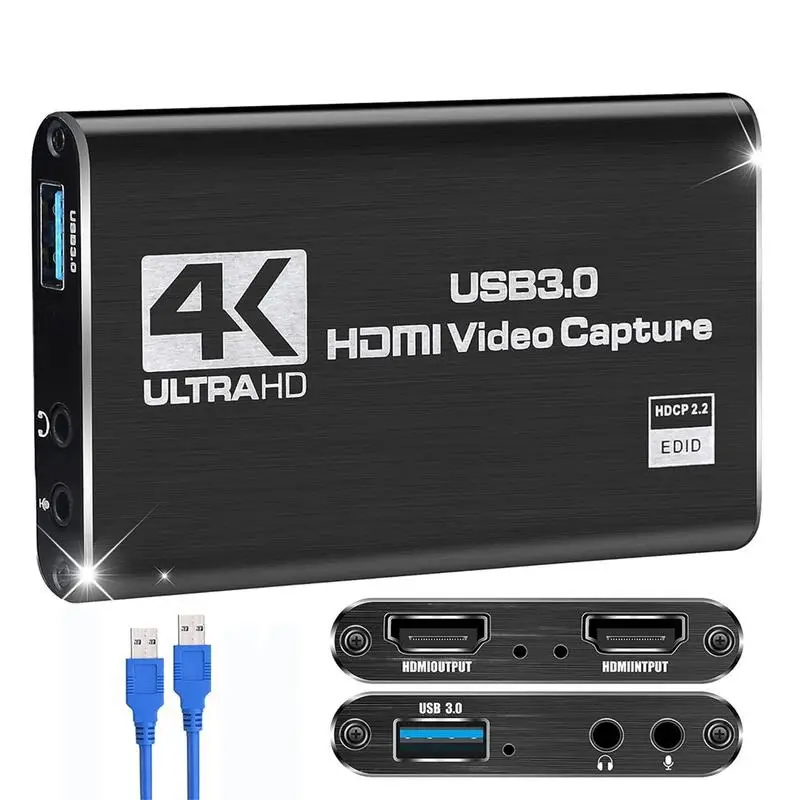 Capture Card, Audio Video Capture Card with Microphone 4K HDMI Loop-Out, 1080p 60fps Video Recorder for Gaming/Live Streaming/Video Conference, Works