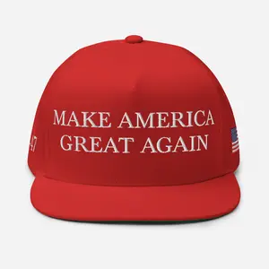 Trump 2024 Embroidered Adjustable Structured Flat Brim Snapback Hat, MAGA Make America Great Again Hat, Trump Hat