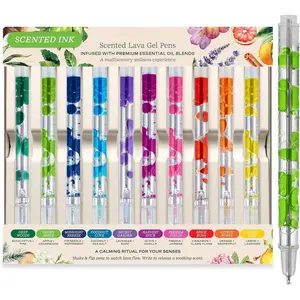 Scented Lava Gel Pen Set, 10-Pack (Multi-Color) - 0.5mm Colored Gel Pens Infused with Scented Essential Oil Blends & Mesmerizing Lava - School Supplies for College  & Adults