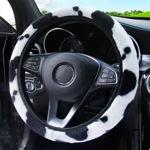 Cute Cow Pattern Car Steering Wheel Cover, Soft & Comfortable Premium Fabric Material D-type Car Steering Wheel Protector, Universal Car Interior Accessories, Universal Fit, Effortless Installation, Durable Steering Wheel Protection