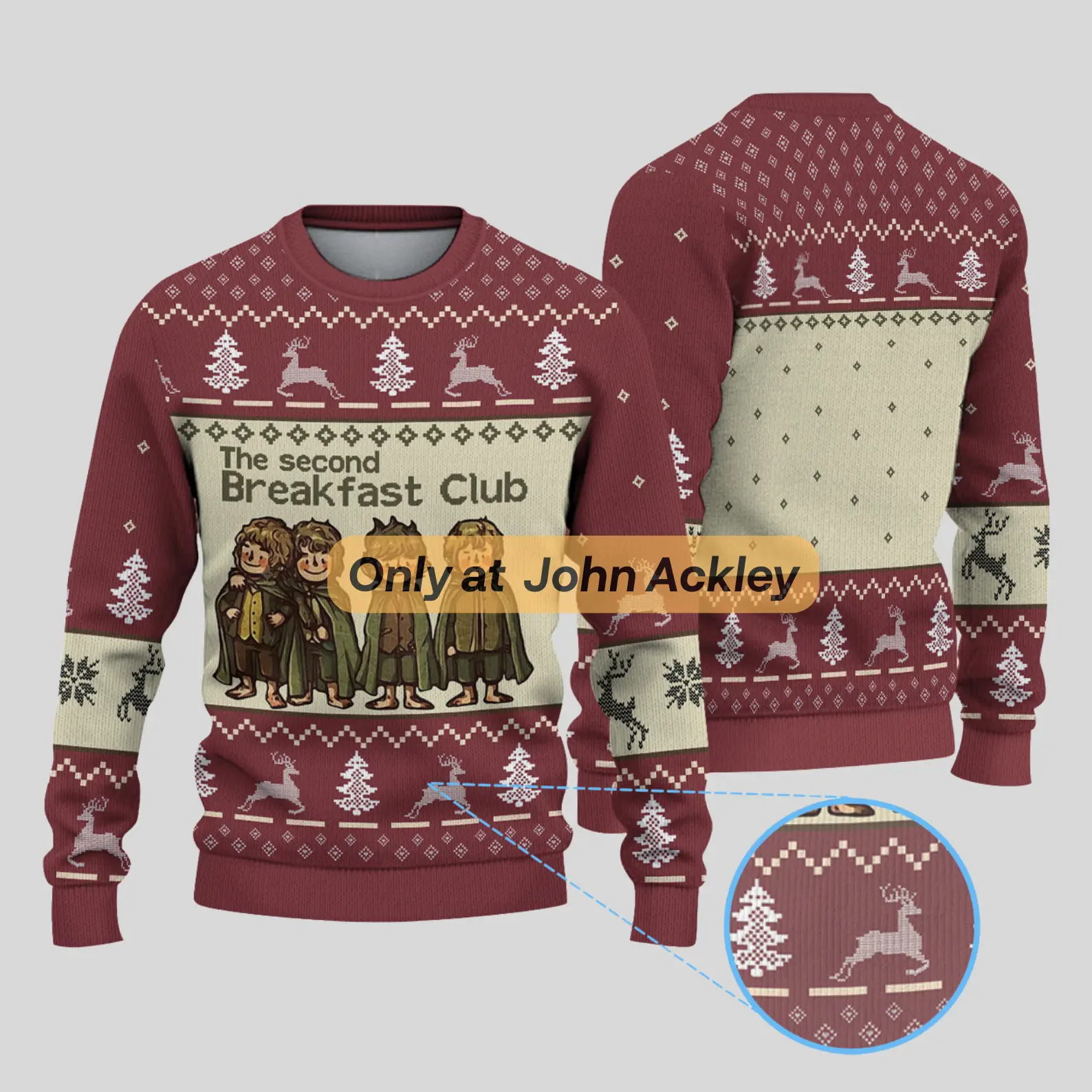 The Second Breakfast Club LOTR Ugly Christmas Sweater, Funny Hobbit, Lord of the Rings Fan, Holiday Gift, Geeky XmasSweatshirt