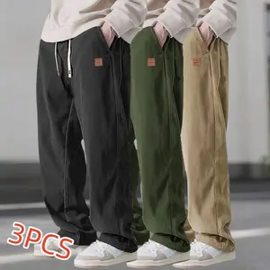 Men's Vintage Corduroy Straight-Leg Pants with Drawstring Waist, Relaxed Fit, Men's Slim Casual Trousers, Versatile Slimming Casual Pants, Mesh Breathable Sports Shorts, Loose Fit Joggers - Men's Beige