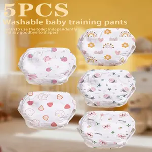5 Pack Kids Training Pants, Washable Potty Training Diapers, Animal Print, Fun Design, Gentle Skin Care, Reusable Nappies, New Parents Must-Have