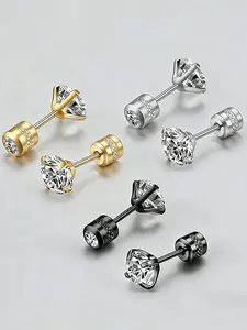 6 Pcs 316 Stainless Steel Hypoallergenic Medical Grade Zirconia Ear Studs, Screw Back Earrings for Couples, Daily Wear, Festive Jewelry, Heart Shaped Earrings