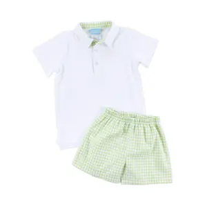Spring Days Light Green Gingham Polo Short Set - Boys 2Pc Outfit
