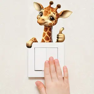 6Pc,Cute Cartoon Giraffe Light Switch Decal Set, Removable Wall Decor Stickers, Decoration Sticker, Fun Animal Design for Kids' Room & Playroom Accessories