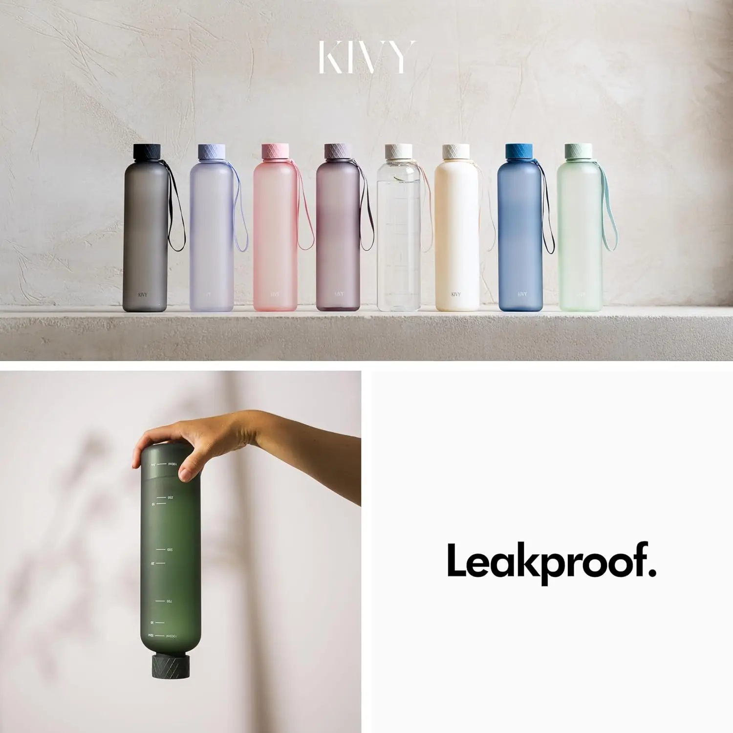 Luxury KIVY Large Water Bottle 50Oz Tritan - Lightweight & Shatterproof - BPA Free