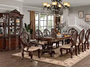 CM3145T-7pc Alcott Hill Montcalm Normandy Brown Cherry Finish Wood Double Pedestal Dining Table Set