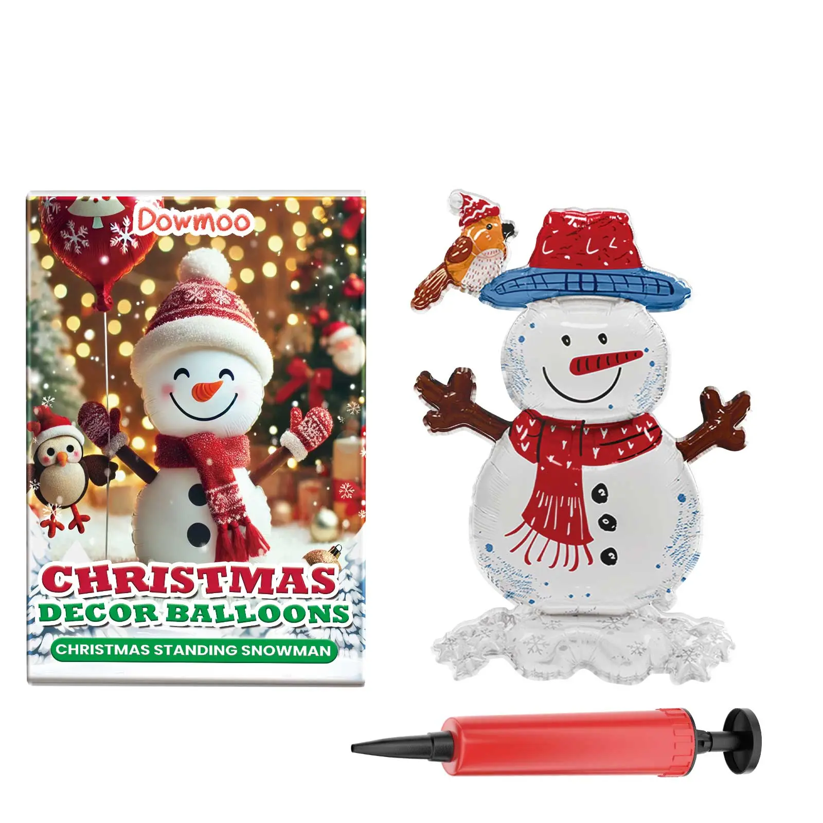 Dowmoo Thick Classic Christmas Balloon Set - 57*79cm Nylon Aluminium Foil, Standing Snowman Reindeer Santa Designs, Puncture-Resistant, Festive Party Home Decoration with 17*2.5cm Pump and Tape