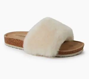 Fireside by Dearfoams Women's Cork Shearling Slide - Canberra, Size 10 Medium, Natural
