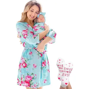 Mommy and Me Robe & Swaddle Set, Maternity Robe & Matching Set for Baby Girls Boys, Maternity Supplies for Hospital Labor & Delivery