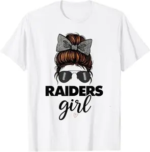 Raiders Girl Messy Bun Love Raiders Funny Football Fan Pride T-Shirt