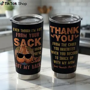 [Father’s Day Gift] Step Dad Tumbler, Funny Bonus Dad Gift Travel Mug, Fathers Day Stepfather Coffee Cup, Sarcastic Stepchild Appreciation Gift