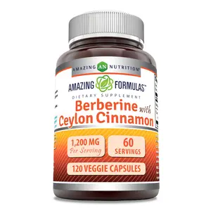 Amazing Formulas Berberine with Pure Ceylon Cinnamon 1200 Mg Per Serving | Premium Complex Supplement | 120 Veggie Capsules | Non-GMO | Gluten Free | Made in USA