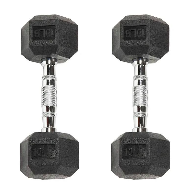Ritkeep 10lb-45lb Six-sided Rubber Coated Hex Dumbbell rack Sets Weight Lifting Strength Training