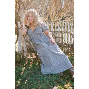 Ilyana Short Sleeve Maxi Dress - Navy Gingham
