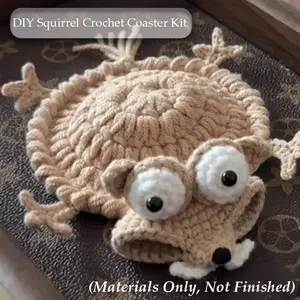 DIY Squirrel Crochet Coaster Kit (Materials Only, Not Finished), Heat-Resistant Cup Mat for Home & Office Decor