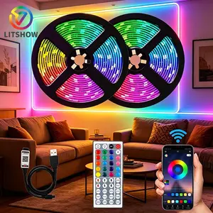Smart 5050 RGB LED Strip, 44 Key Bluetooth-compatible + APP Control, Music Sync Dimmable Lights, Self-Adhesive DIY Tape for Bedroom, TV Backlight, Christmas Decor