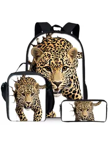 Leopard Print Breaking Wall Backpack Set, including lunch bag, pencil case and shoulder bag