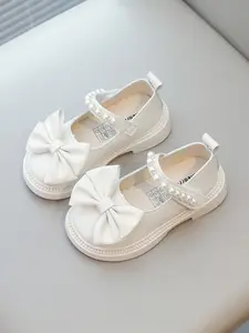 Girls' Pearl Bow Flat Shoes, Comfortable Casual Sneakers, Multi-Season Use, Bowknot Design Flats, Cute Design for Daily Wear, Fashion Flat Shoes