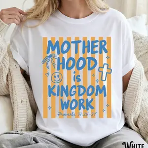 Christian Mom T-Shirt, Unisex Garment-Dyed Tee, Motherhood is Kingdom Work, Mama Gift, Stripes, Preppy Coquette, Mother's Day T-shirt, Hoodie and Sweatshirt 7