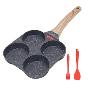 Nonstick 4-Cup Egg Frying Pan without Lid - Aluminum Cookware for Breakfast, Pancakes, Hamburgers & More - Compact Induction Kitchenware