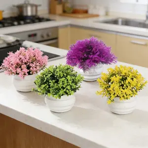 4 PCS Mini Artificial Potted Plants, Small Fake Faux Greenery Plants For Bathroom Office Desk, Decorative For Home Kitchen Shelf Coffee Table Farmhouse Indoor Decor