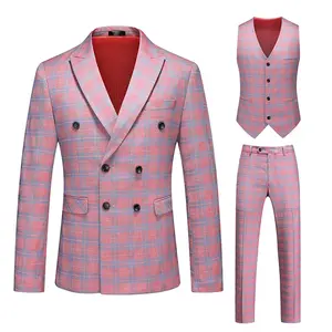 Men's evening gown 2025 European And American Large-size Suit Pink Wedding Groomsman Dress Three-piece Set