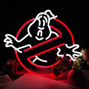 A LED neon light with the theme of "Ghost Busters", powered by USB - battery free, multi-color light with switch control, multifunctional wall mounted decoration, suitable for bars, game rooms, parties, Halloween decoration.