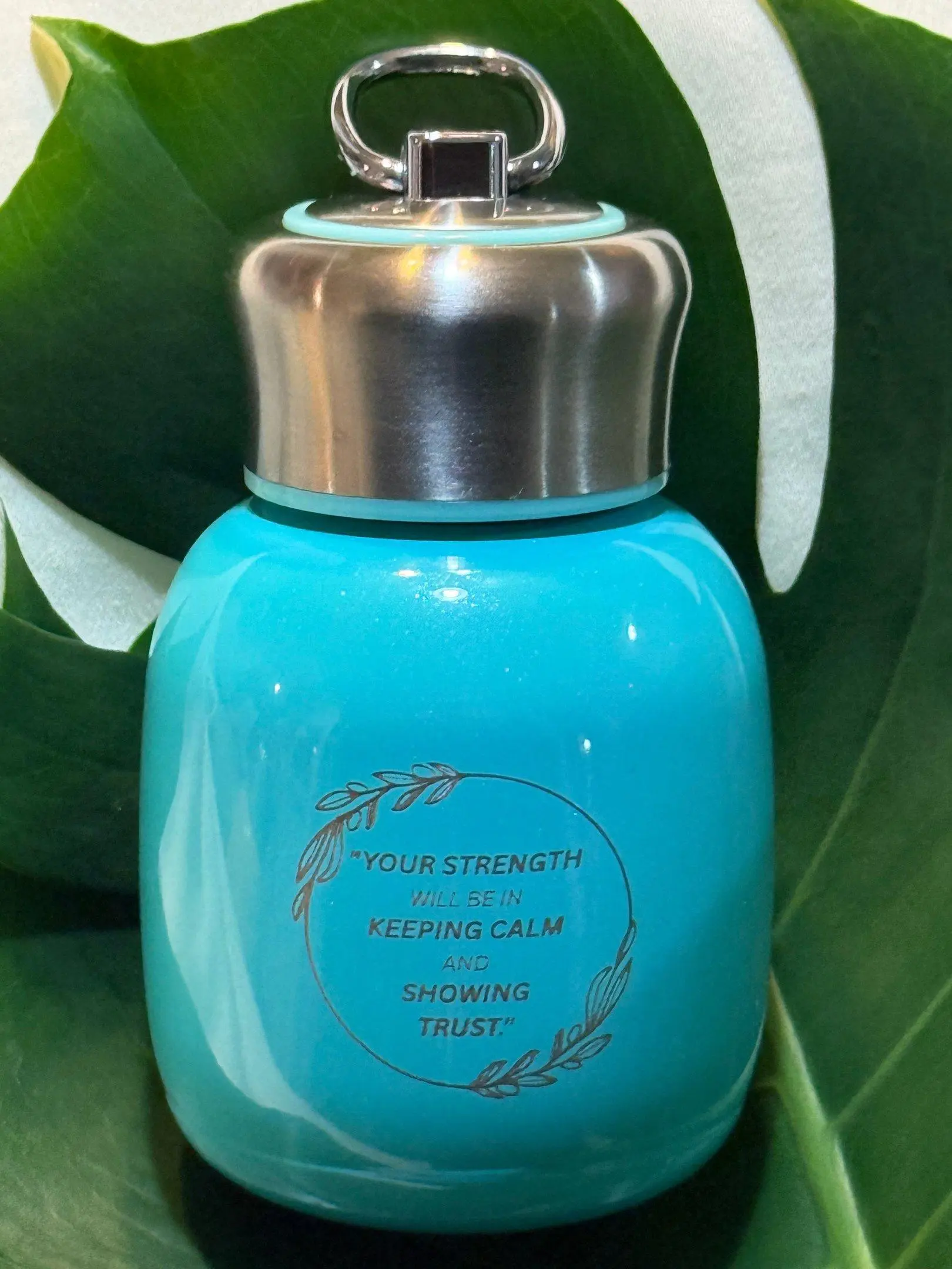 Turquoise Stainless Steel Mini Insulated Mug/Water Bottle with Carrying Ring