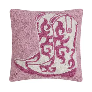212 MAIN 14x14 in. Wool Velvet Pink Cowboy Boot Poly Fill Hook Pillow - Unique Look, Western Vibe, Multi-Color Stylish Decor for Bedding, Textiles & Soft Furnishings