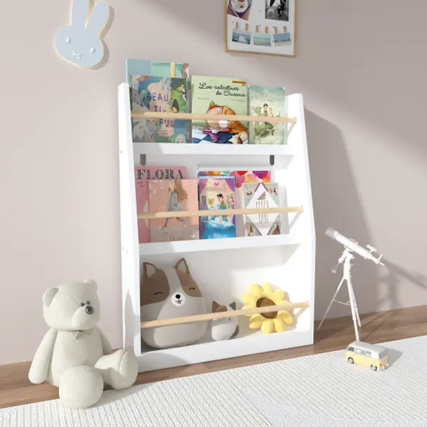 High-Quality MDF Wood Front-Facing Bookstand - Safe Child-Friendly Narrow Storage Cabinet, 22.83in L x 7.09in W x 31.50in H, 13.67 lbs, Sturdy Base, Easy Access, Assembly Required, Home Library Organizer, Encourages Reading, for Playroom, Daycare