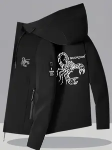 Men's Casual Outerwear, Scorpion Print, All-Season Windproof Jacket, Long Sleeve Fitted, Durable Fabric, Modern Style, Comfortable Clothing