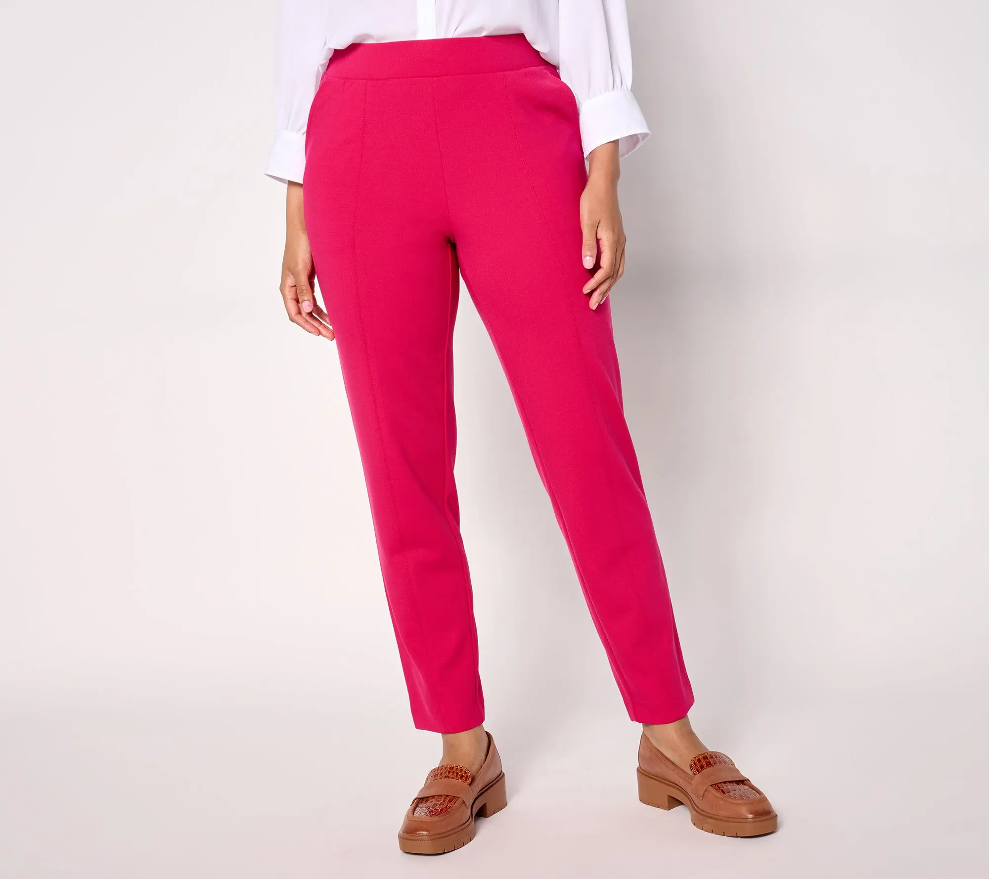 Isaac Mizrahi Live! Regular Icon Crepe Slim Straight Ankle Pants